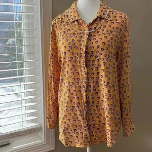 ❤️2/$30❤️[M]Velvet Heart Yellow Button Down  Rayon Heart patterns L/S Shirt